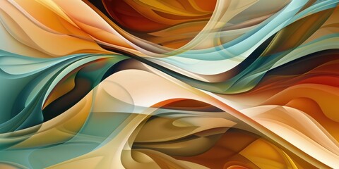Poster - Layered abstract shapes in warm earth tones. Digital image for artistic and natural design. Abstract background of geometric shape and overlapping wave with brown, orange, green background. AIG51.