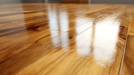 Poster - Varnished wooden board, shiny polished wood parquet floor taken with low angle, home decor concept, wooden laminate floor boards background image