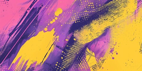Poster - Abstract purple and yellow brush strokes on a white background. Digital artwork for design and print. Energetic and vibrant concept. Background image of street art of splashing colorful color. AIG51.