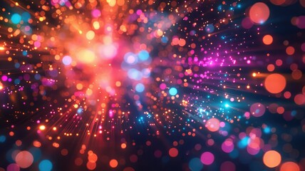 Poster - Abstract picture of neon light particle with digital technology style design connecting become dynamic of electric wave movement represent about flowing of data or structure of network system. AIG53.