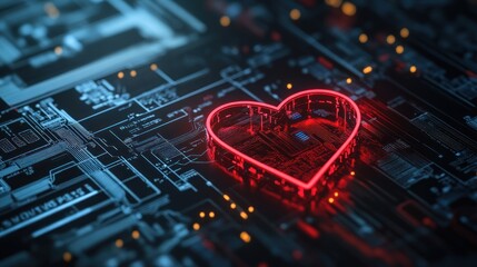 Poster - Glowing red heart on a circuit board.