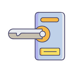 Poster - illustration of a modern door lock with handle and key for security and home access control