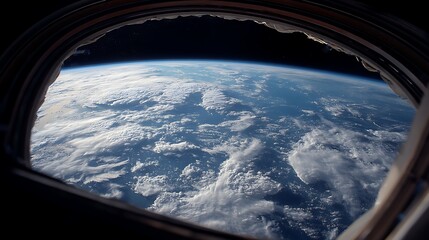 Aufkleber - View of earth planet from space station window with clouds and atmosphere against the backdrop of space