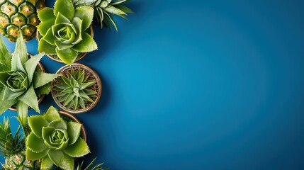 Poster - Unique plant with striking green leaves set against a soft blue background for an artistic display