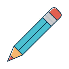 Poster - Illustration of a blue pencil with eraser for writing drawing and sketching design element tool