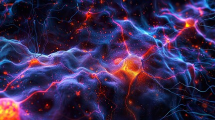 Fototapete - Abstract representation of neuronal connections in vibrant colors and textures
