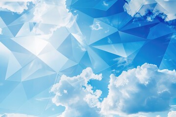 Poster - Abstract vibrant geometric shapes on surface of sky theme design express scene of seamless patterns style. Arranging geometry scenery in fractal pattern perfect for wallpaper and background. AIG51.