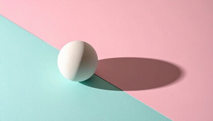 Poster - Dynamic action of a white ball on a pink and blue background close-up photography minimalist style creative composition