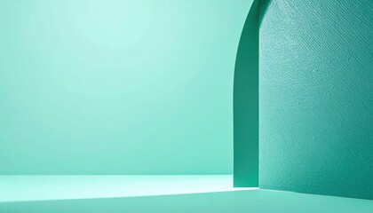 Poster - Minimalist architectural structure highlighting soft teal tones indoor space digital art calm environment eye-level perspective