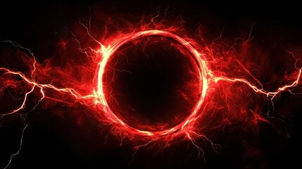 Poster - Glowing red energy circle with lightning bolts on black background. (1)