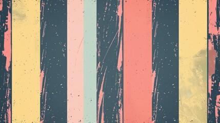 Poster - Grunge striped pattern in pastel colors with paint splatters. Abstract distressed background. Digital artwork of geometry shape with vibrant color in striped texture. Flat lay composition. AIG51.