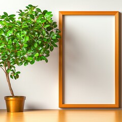 Poster - Charming living space featuring a potted plant gracefully positioned next to a framed picture