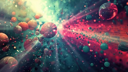 Poster - Abstract picture of colorful geometric particle with sparkle style design connect become energy structure represent connection of molecule pattern or dust between space with mysterious scene. AIG53.