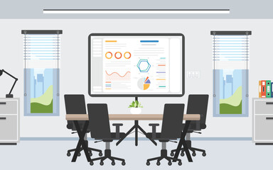 Fototapete - Meeting room with data monitor display, Conference meeting with projector data showing.