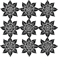 Aufkleber - Seamless vector pattern design with a set of black and white floral ornaments for vintage decoration