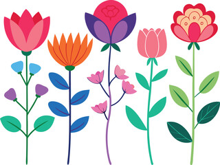 Poster - Vector illustration of pink tulip flower and leaves in floral spring nature art pattern design