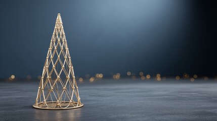 Fototapete - A glowing gold wireframe tree stands on a matte black surface, softly illuminated with warm light accents, creating a stylish and modern decor element