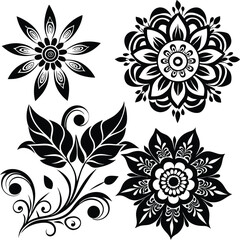 Poster - Seamless black and white floral pattern with ornate vintage flower elements for a decorative textile design