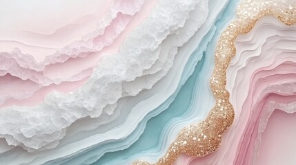 Poster - Abstract pastel agate texture with gold glitter.