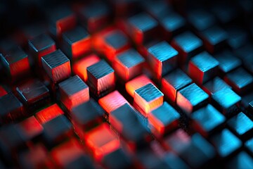 Poster - Abstract, glowing cubes in a grid pattern