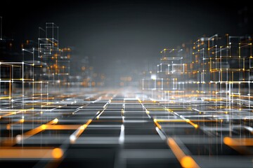 Poster - Futuristic city grid, digital network