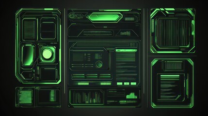 Poster - Futuristic green digital interface elements on dark background.