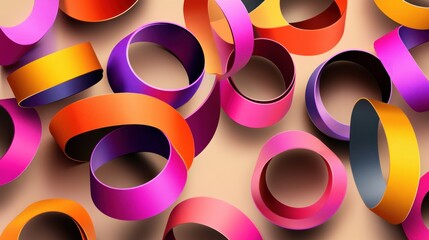 Poster - Abstract colorful swirling rings on beige background.