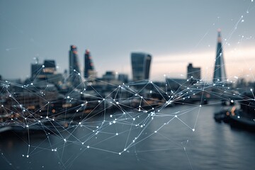 Poster - City skyline connected by digital network