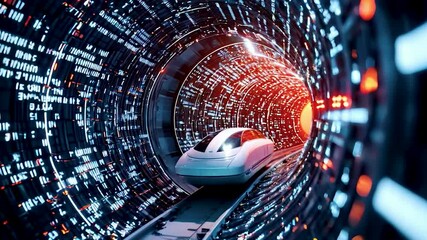 Aufkleber - A computer generated image of a tunnel with a red light at the end. The tunnel is filled with a series of numbers and letters, creating a sense of mystery and intrigue