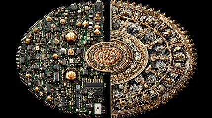 Poster - A captivating clock crafted from electronic components with intricate mandala microchip design