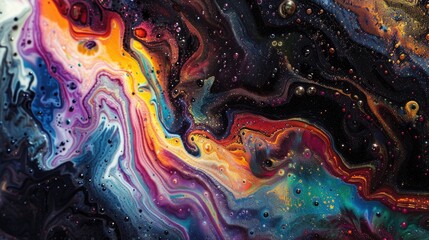 Poster - Abstract fluid art with vibrant colors and swirling patterns. Abstract artwork of vibrant color or multi colored mixing together while splashing in dark background. Digital painting for design. AIG51.