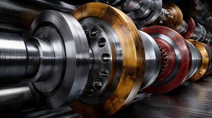 Poster - Array of different colored wheels in machinery indicating operation and creation of industrial parts