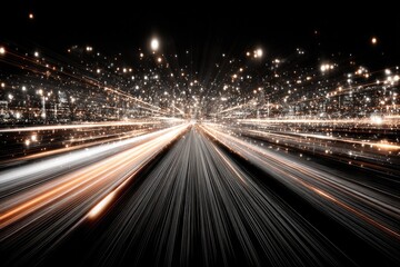 Poster - city lights blur along a highway at night