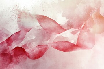 Poster - Abstract watercolor painting featuring flowing red ribbons against a white cloudy background