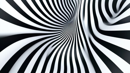 Poster - Abstract black and white striped tunnel swirling into a vortex.