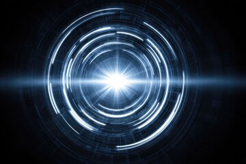 Poster - Abstract digital graphic with concentric circles, radial lines and a bright center