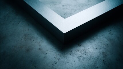 Poster - A close-up shot showcases an elegant silver geometric frame positioned against a deep navy backdrop, creating a striking contrast with blank space on one side
