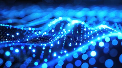 Poster - Wonderful picture of blue light wave, sparkling particles scattered across space background, create abstract bokeh effect perfect for designs that aim to evoke a sense of energetic and fantasy. AIG53.