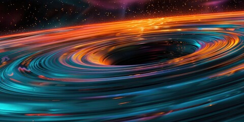 Poster - Colorful light trails curving in a dark background. Vibrant color or multi colored of swirling glowing light in dark space. Digital art for dynamic and futuristic design. Cosmos or nebula. AIG51.