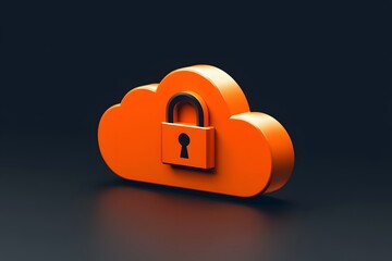 Poster - Cloud computing security concept orange cloud with secured padlock illustration