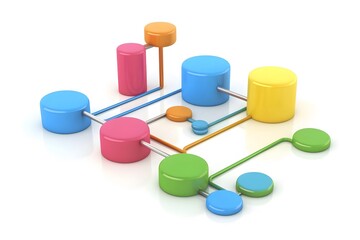 Poster - Colorful 3d illustration of interconnected cylinders representing a network concept