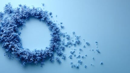 Aufkleber - A lovely oval floral frame of small blue blossoms on a light pastel blue surface, leaving space for personalized text or designs on the right