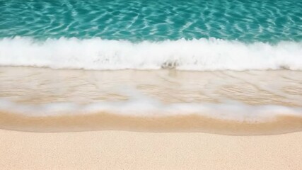 Poster - Crystal clear turquoise water laps gently against the shore, creating a soothing white foam that washes over the pristine sand, inviting relaxation and tranquility