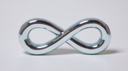 Poster - A polished chrome infinity loop is centered against a white background, casting soft shadows and offering a clean composition ideal for commercial design projects