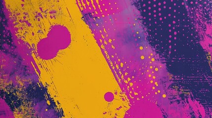Poster - Abstract purple and yellow brush strokes on a white background. Digital artwork for design and print. Energetic and vibrant concept. Background image of street art of splashing colorful color. AIG51.
