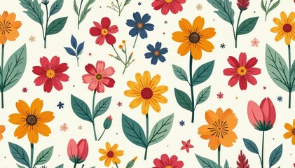 Wall Mural - seamless repeating pattern of simple floral elements, organic, botanical, nature