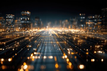 Poster - Futuristic city street, digital glow