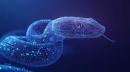 Poster - Abstract digital snake, glowing blue polygonal reptile.