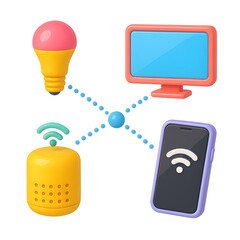Poster - Icons representing modern technology with smart devices connected through a network on a transparent background