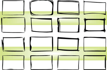 Fototapete - Outline frame in hand drawn style. Grunge empty frames set in sketch. Easy to reuse for poster or banner. Graphic help for web interface designing. Editable vector, EPS 10.